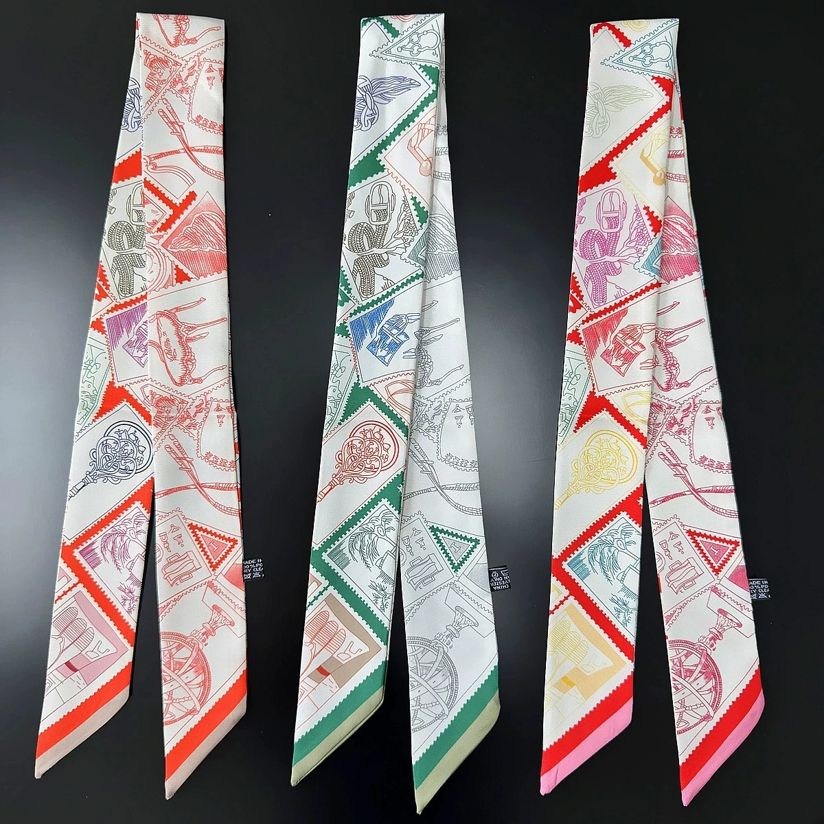 

French Style Women Skinny Bag Scarf Luxury Imitation Twill Silk Foulard Ribbon Tie Head Scarves For Ladies