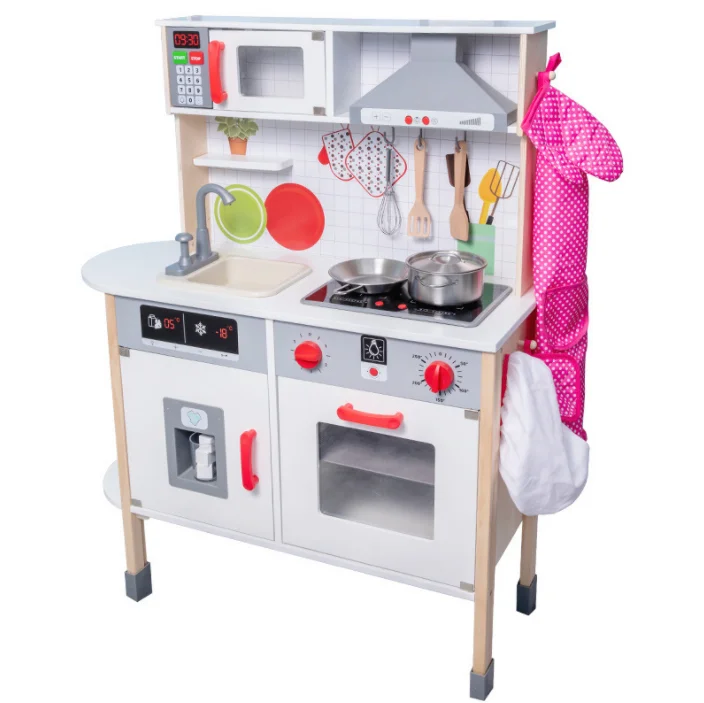 Montessori Realistic Wooden Kitchen Play Set for Preschoolers-Safe Learning Food Toys Detachable Utensils Cooking Sound