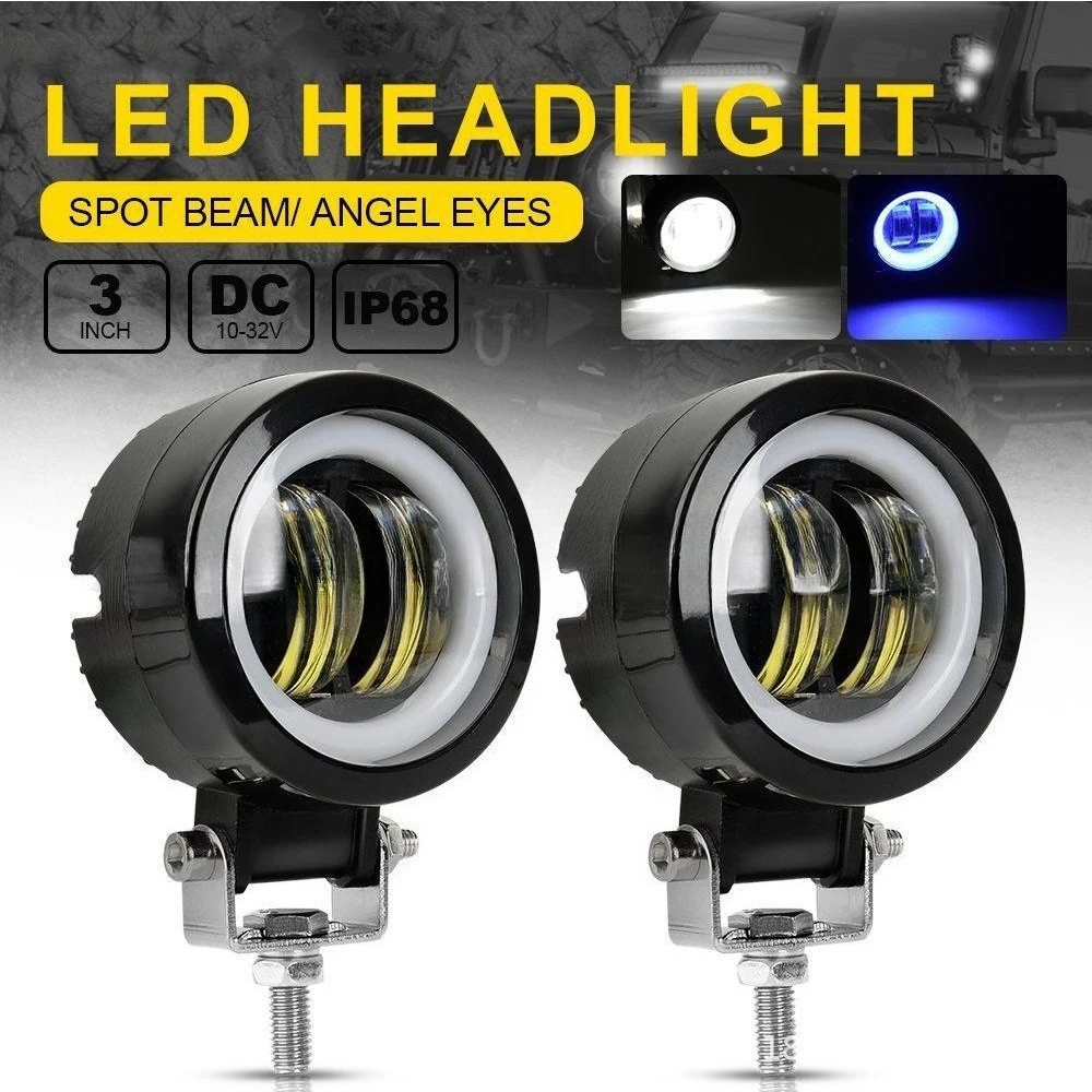 20W LED-Arbeitsscheinwerfer mit Angel Eye Halo Ring 3,5 Zoll für Motorrad, SUV, Auto, LKW, 12V 24V Weiß 6500K DRL Offroad-Fahrlampe Scheinwerfer