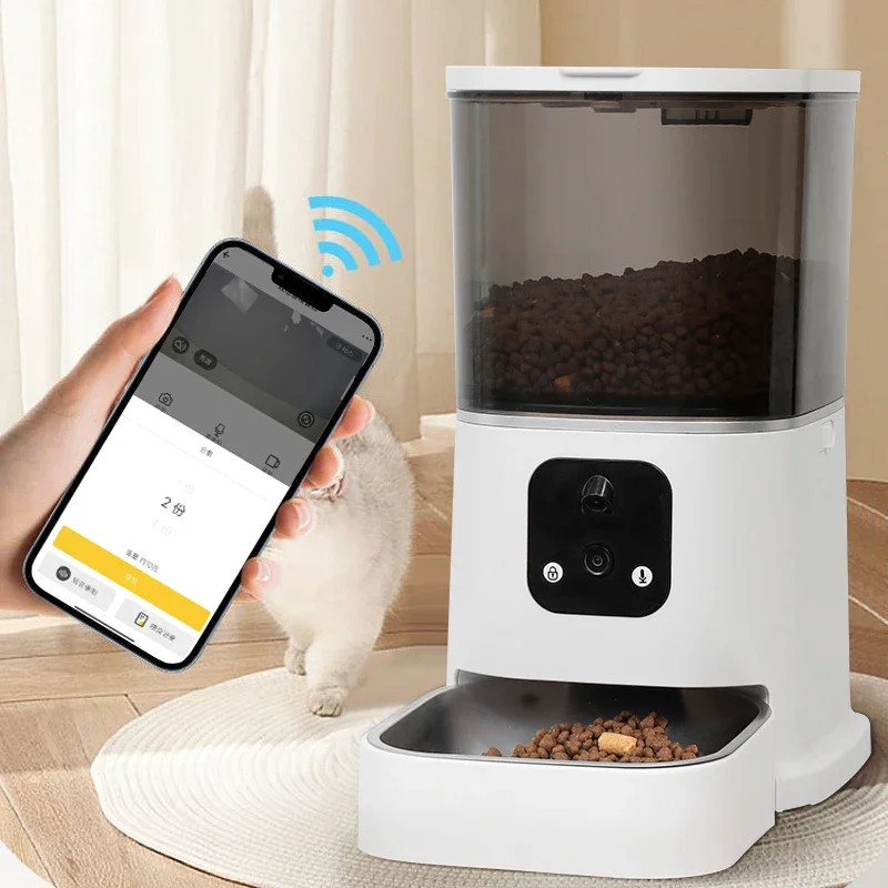 Comedero automático inteligente para mascotas, alimentador de sincronización cuantitativa con cámara dual, máquina de alimentación automática para gatos y perros