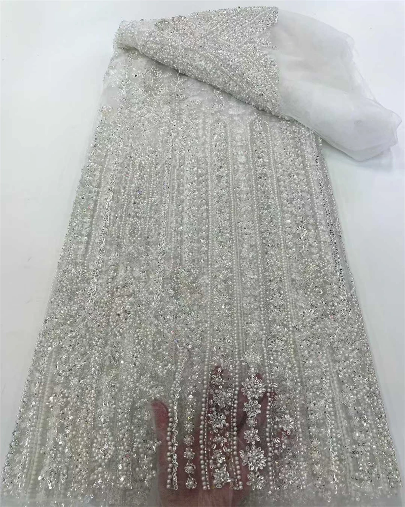 African Sequins Lace Fabric High-Quality Nigerian French Tulle Beaded Embroidery for Party Dresses Luxury Fashion Accessory