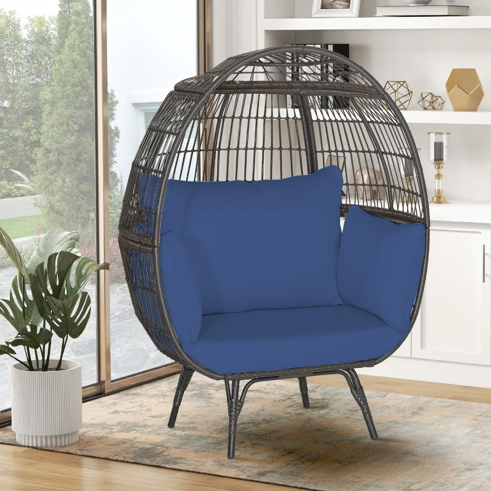 

Oversized Rattan Wicker Egg Chair Lounge Basket 4 Cushion Indoor & Outdoor
