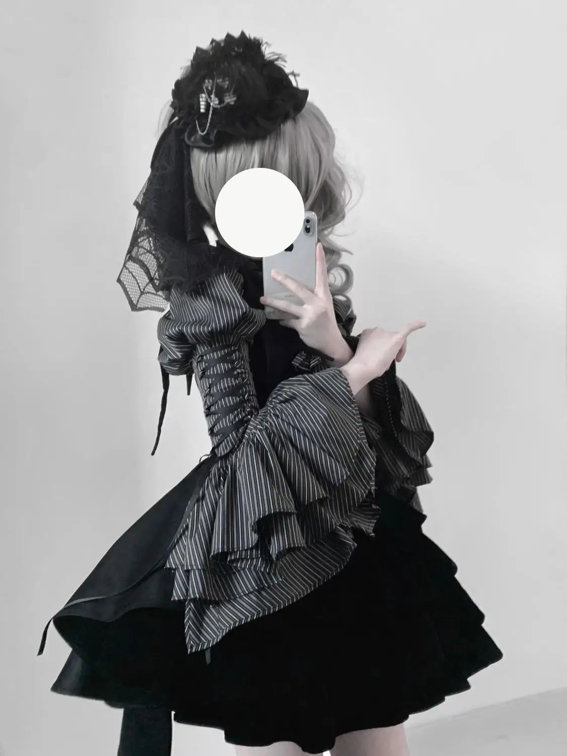 Gothic Style Striped Print Bandage Lolita Patchwork Blouse and Skirts Sets Long Sleeve Autumn Spring High Waist Cake Skirt Suit
