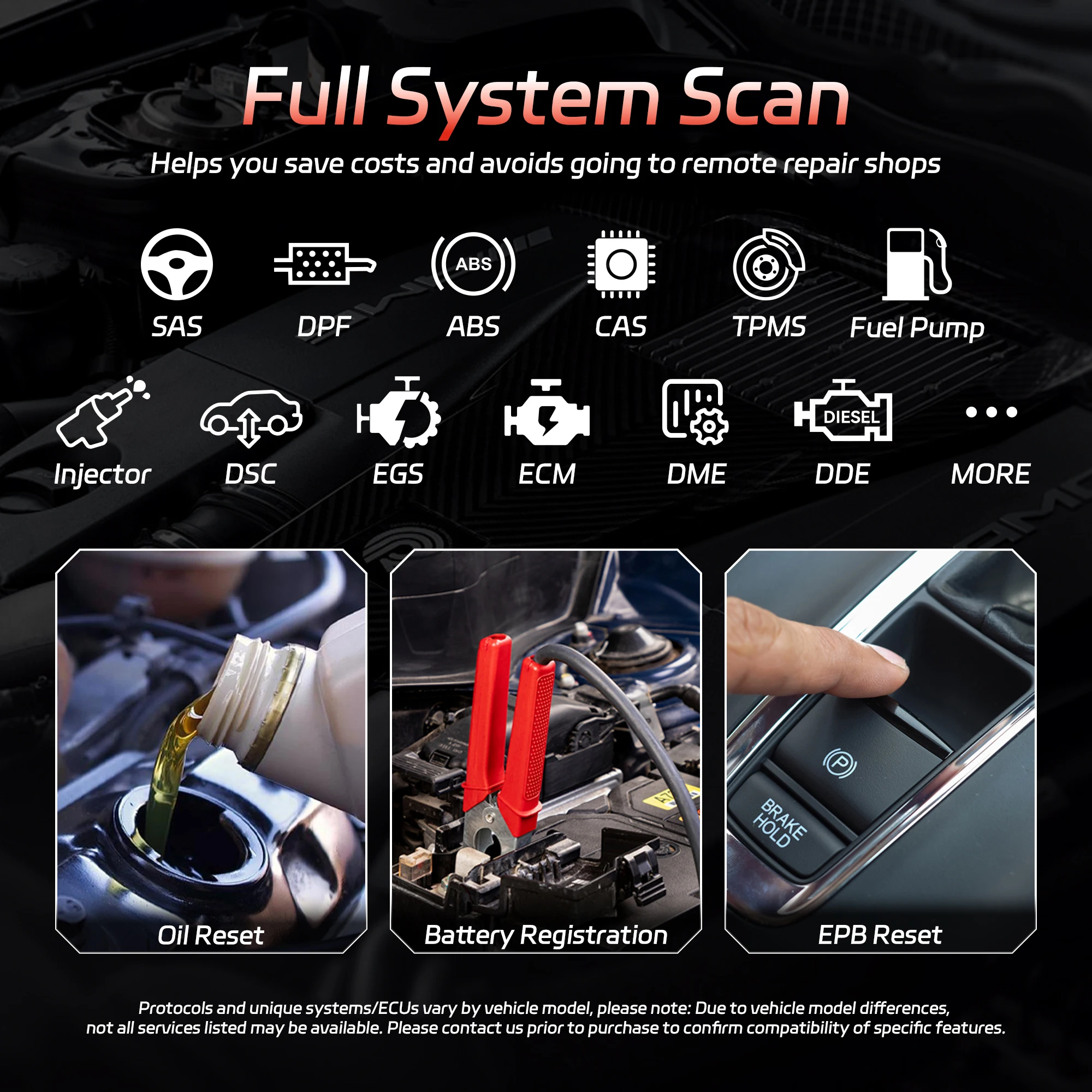 KONNWEI KW480 Car OBD Full System Scanner Oil Reset ABS SAS ECM TPMS EPB Reset Car OBD2 Diagnostic Tool Fault Code Reader for BM