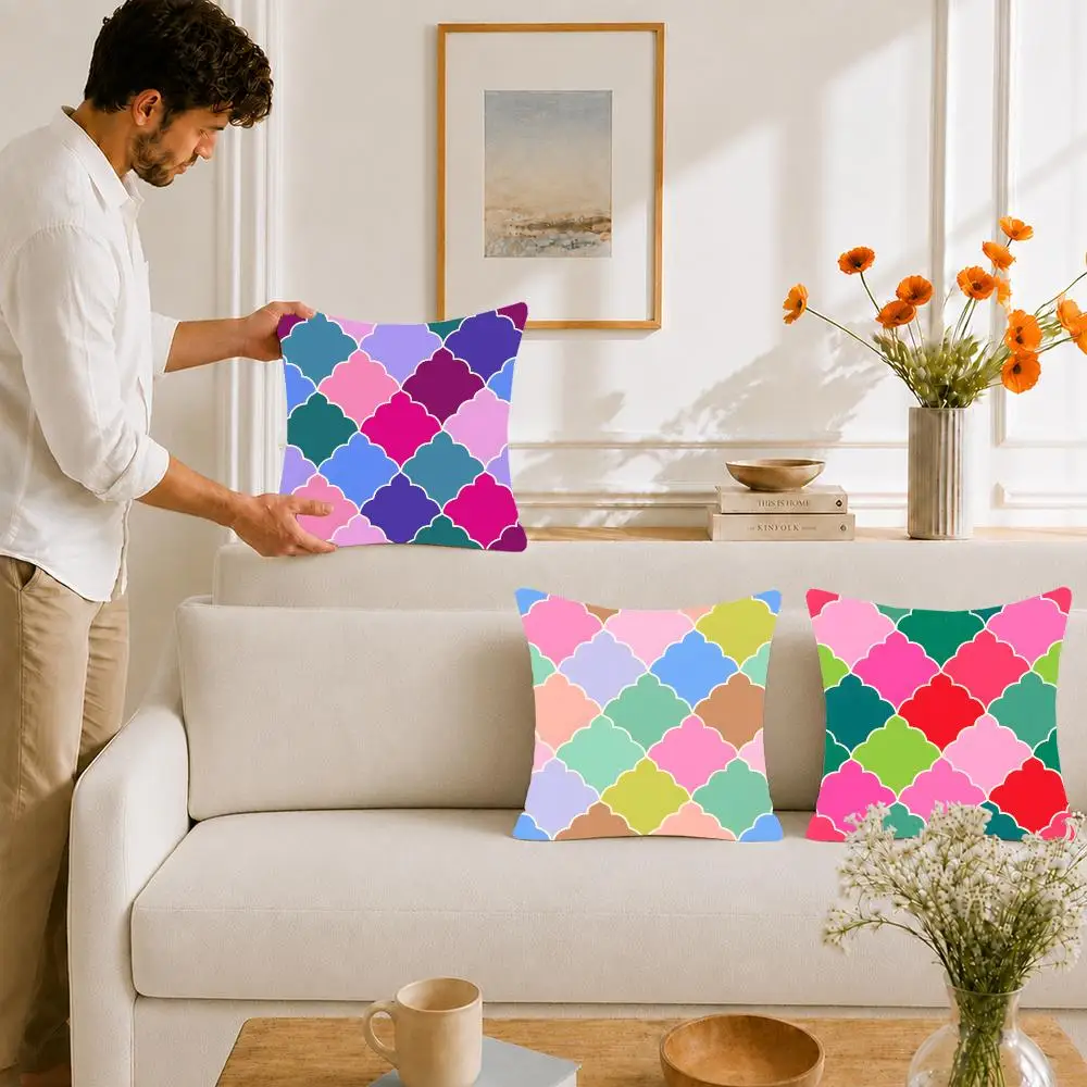 Bohemian Intricate Memphis Arabesque Cushion Cover Portable floor cushion for travel Yoga Minimalist text 2way tricot