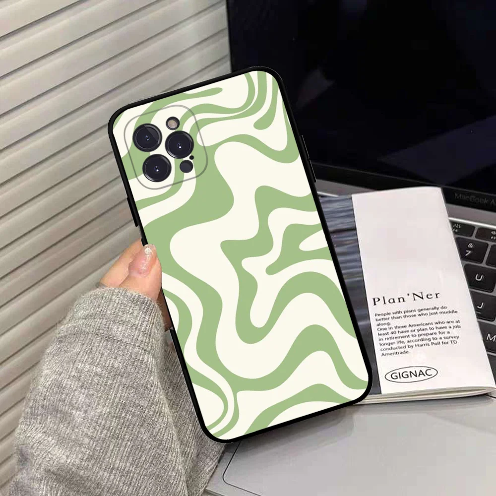 Fashion Green Swirl Aesthetic  Phone Case Silicone Soft for iphone 15 14 13 12 11 Pro Mini XS MAX 8 7 6 Plus X XS XR Cover