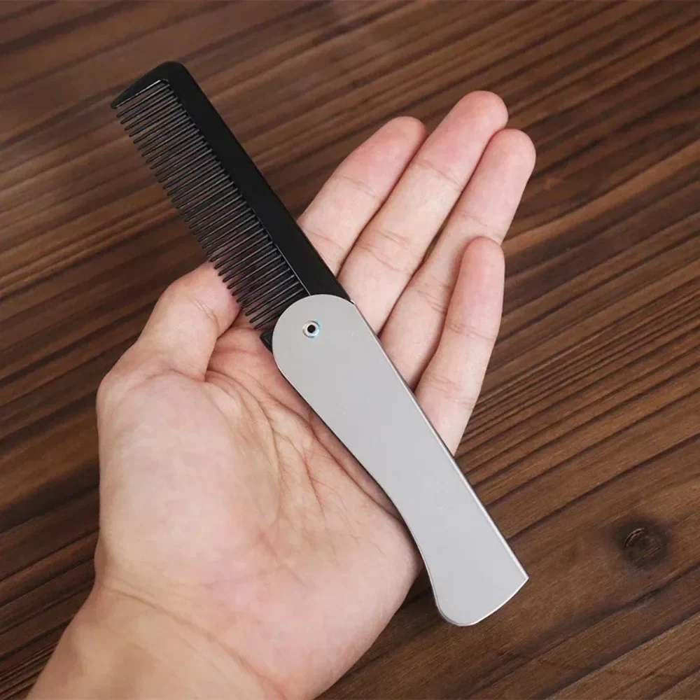 1 Stück faltbarer, antistatischer Taschenkamm aus Stahl, tragbarer Bartkamm für Herren, faltbares Styling-Werkzeug, speziell für echtes Haar – Detail 3