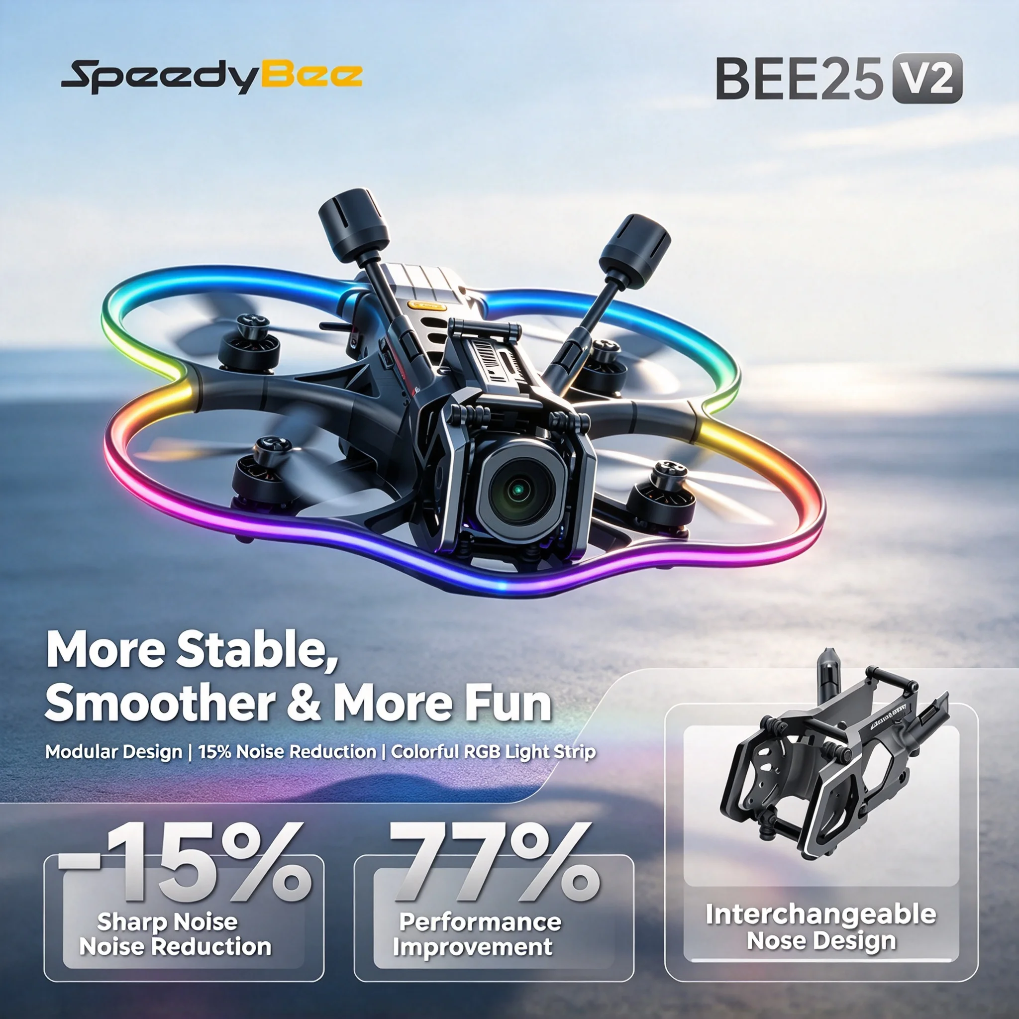 SpeedyBee Bee25 V2 2.5 Inch Modular Cinewhoop FPV Drone 4-6S Power GPS Expansion LED Light Freestyle RC Drone