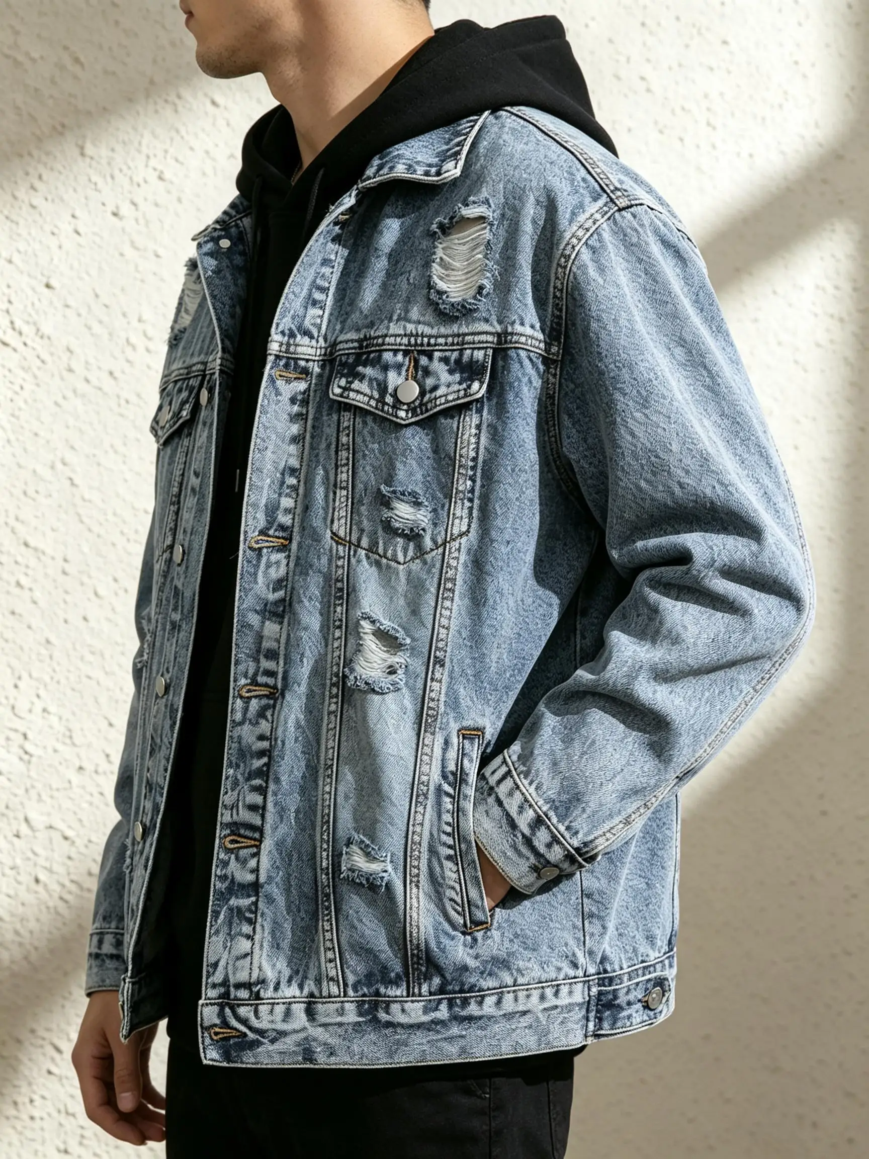 Anniversary Gift Light Denim Jacket for Him, Men's Vintage Streetwear Lightweight Outerwear, Y2K American Style, Romantic Presen
