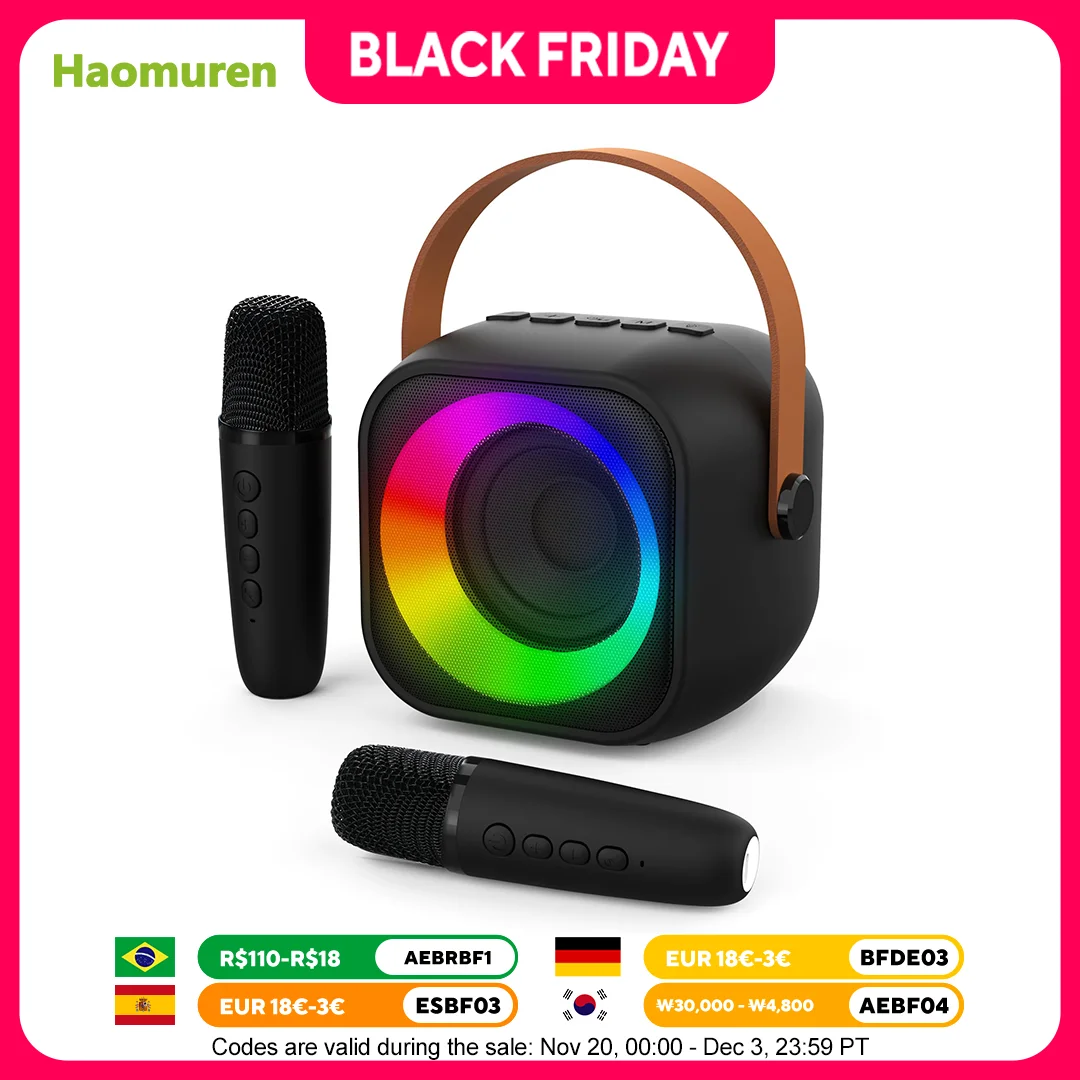 

Haomuren Mini Bluetooth Karaoke Machine for Kids Portable Karaoke Speakers With 2 Wireless Microphones For Home Singing K12