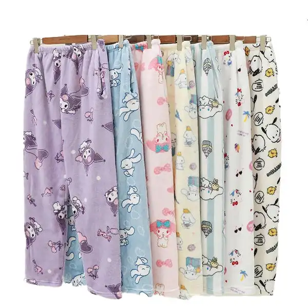 Cute Kitty Cat and Friends Flannel Pajama Pants Cartoon 3D Print Men Women Kids Casual Soft Comfy Stylish Homewear Autumn Winter