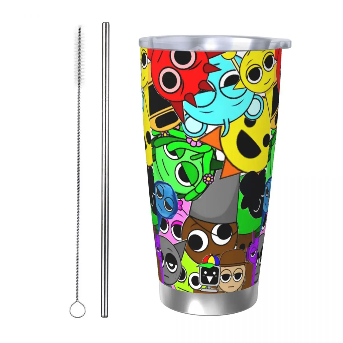 Sprunki Characters Game Insulated Tumbler with Straws Stainless Steel Coffee Mugs Office Home Car Bottle Cups, 20oz