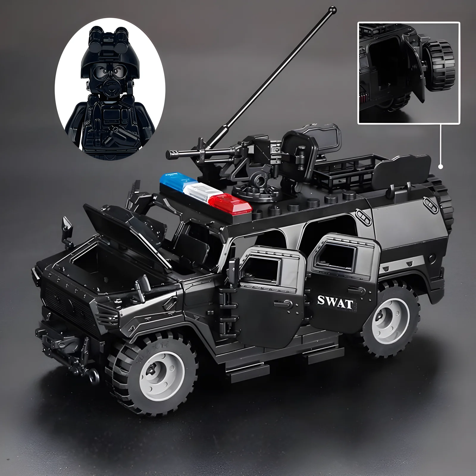 Military Model Modern Weapons Special Forces Army Armored Vehicle Jeeps Car Guns Police SWAT Gangster Soldier Building Block Toy