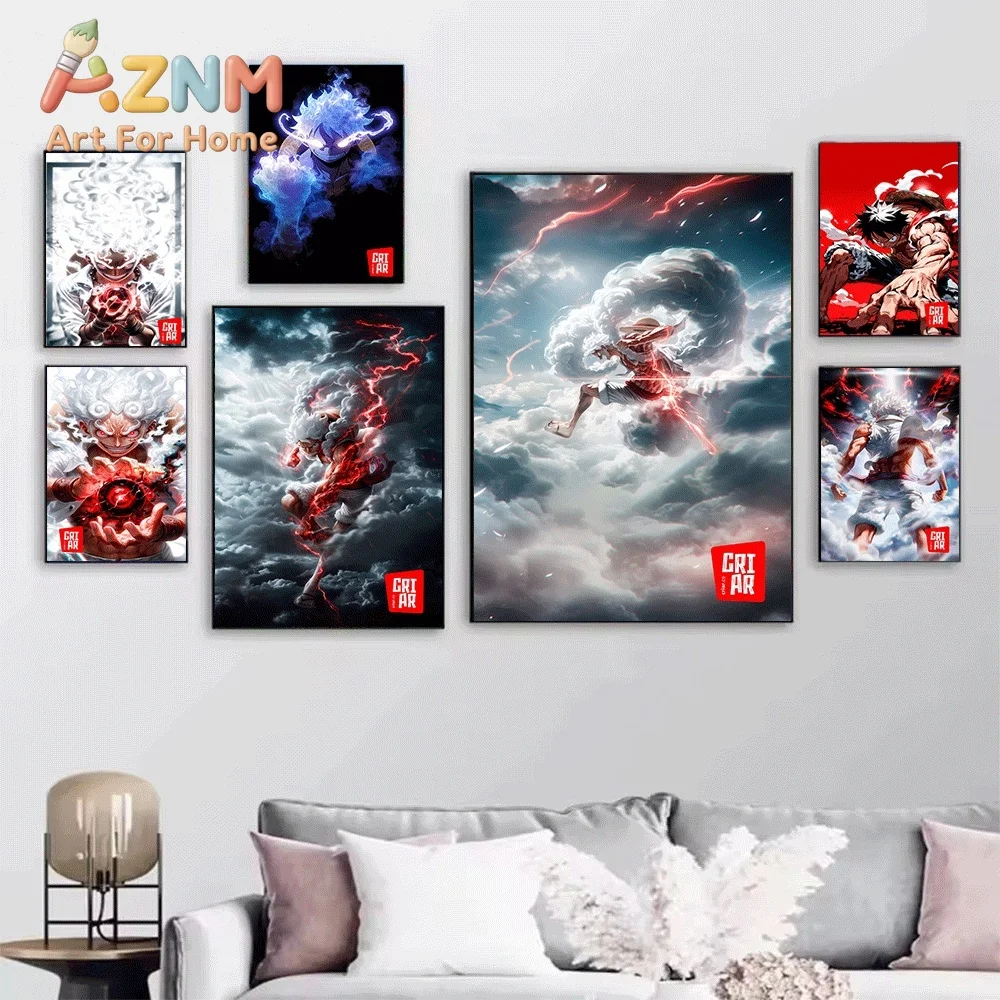 One Piece Anime Canvas Wall Art No Frame Monkey D Luffy Nika Gear 5 Print Poster for Bedroom Living Room Home Wall Decor Artwo