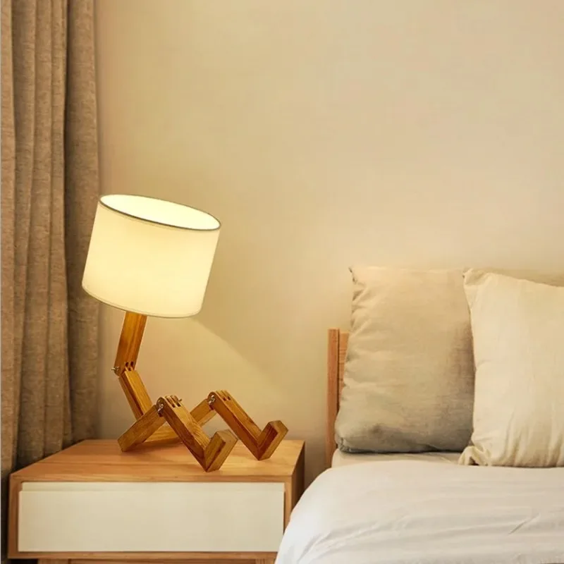 

Creative Robot Shaped Desk LED Lamp Kid Study Table Light Living Room Flexible Wooden Nordic Modern Working Learn Interior Decor