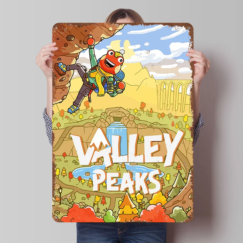 Valley Peaks Frog Climber Tinplate Poster Customized Wall Art Retro Vintage Metal Signs for Fans Decoration Home Decor Items