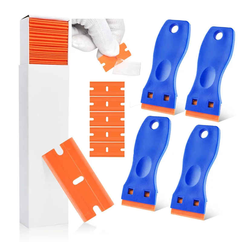 Car Sticker Remover Scraper 100pcs Plastic Blades for Removing Glue Scraping Stickers Labels And Decals From Glass,Windshields
