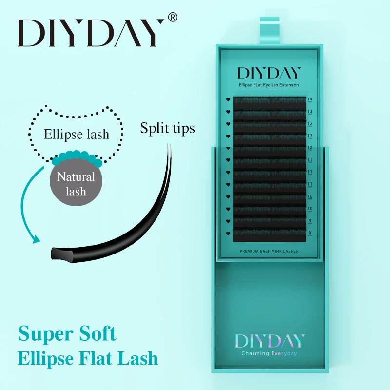 DIYDAY Extensión de Pestañas Plana Individual 0.15 0.20 Puntas Divididas Super Suaves Pestañas Elípticas Planas Clásicas Postizas Suministros
