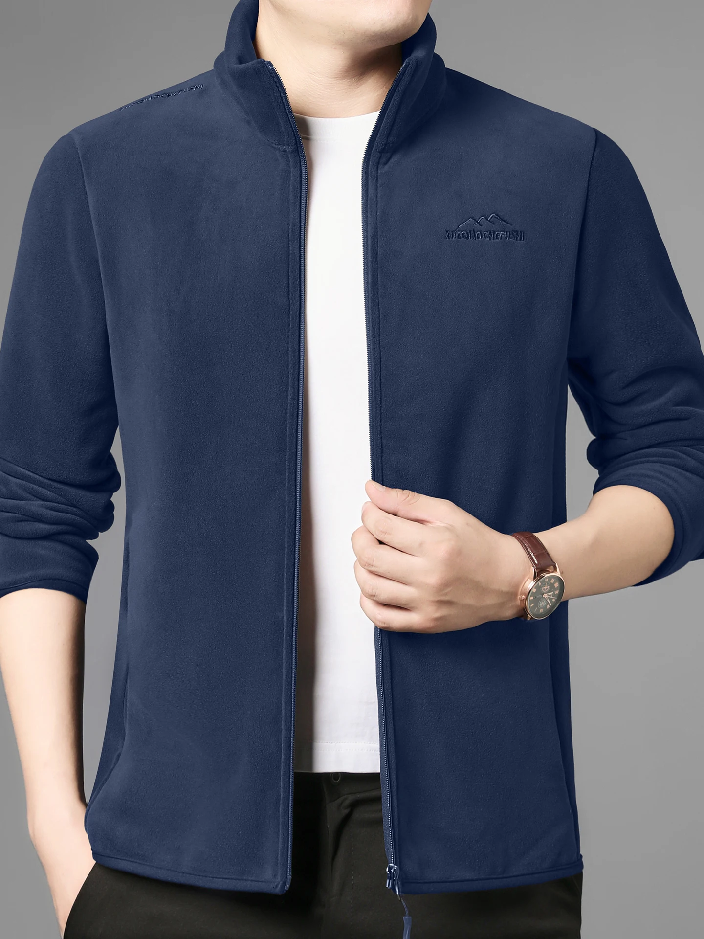 

Winter New Men's Jaet Fce Lined Thi Warm Stand Collar Polyester Fiber Zipper Closure Casual Sle Stand Fit