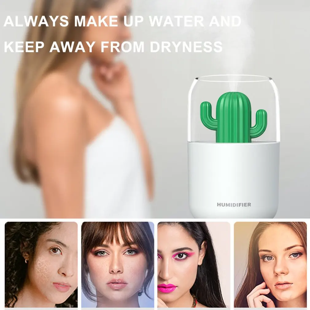 Humidificador silencioso pequeño y creativo para estudiantes, espray de aire de escritorio, Mini Cactus arcoíris, luz nocturna, duradero, Y07