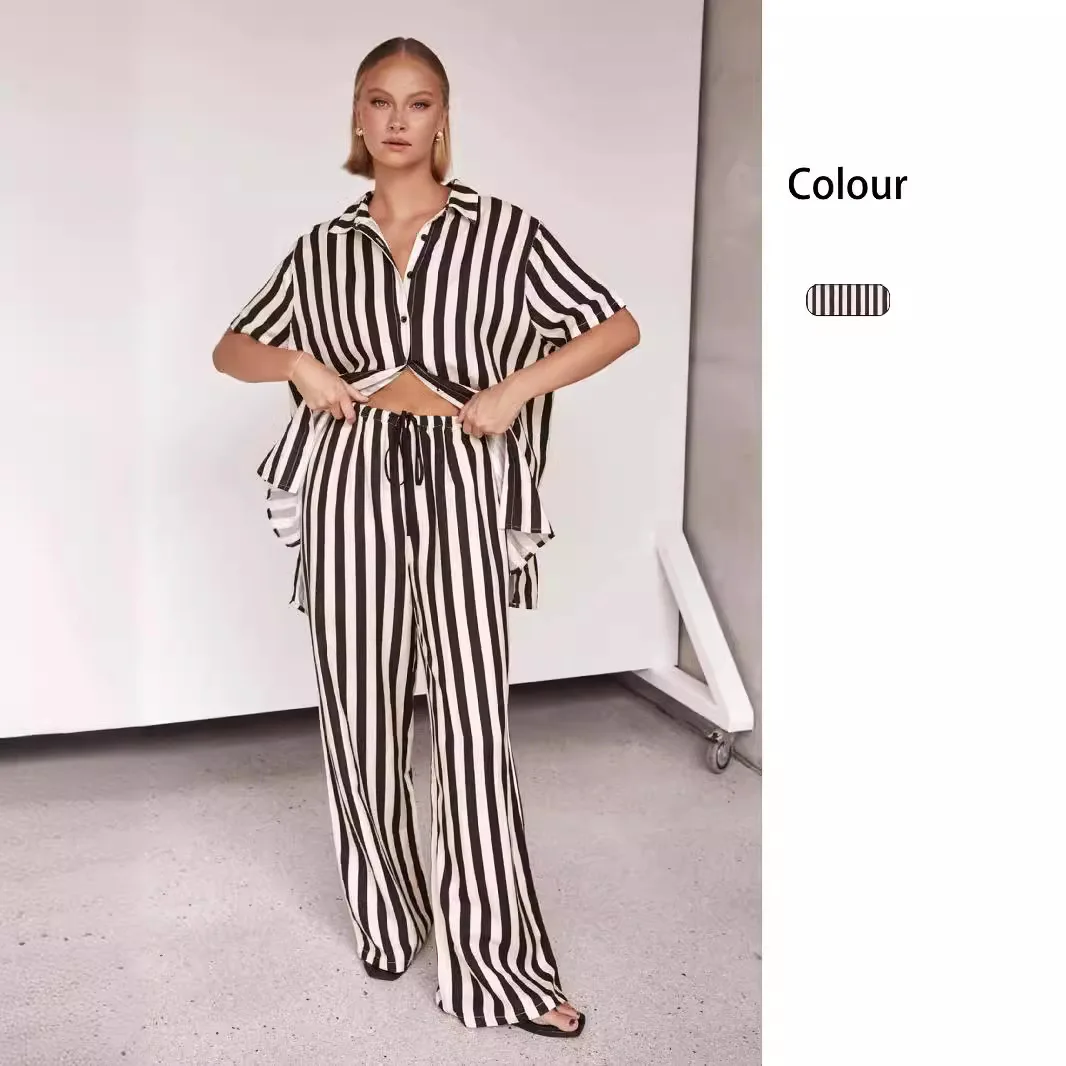 

Summer 2025 Women's Faion Casual Ne Striped Color Blo ort Sve Set Comfortable Breathable Sportswear Ensemble