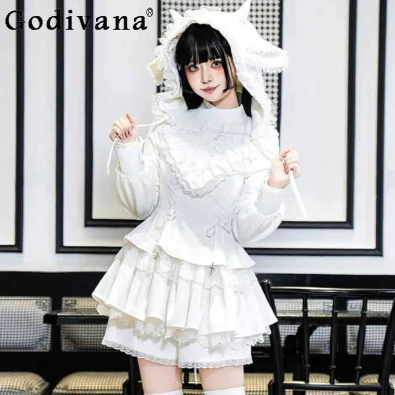 Sweet Cool Ruffles Lolita Stand Collar Lace-Up Japanese Dress Fashion High Waist A-line Versatile Age Reduction College Dresses