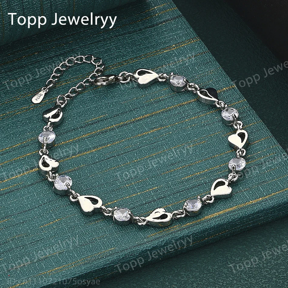 Exquisite 925 Silver Openwork Heart & Zircon Bracelet – Stylish Party Gift & Wedding Jewelry for Women