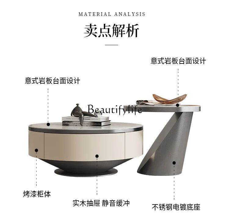 Round Italian Stone Plate Tea Table, sala de estar, tamanho Home