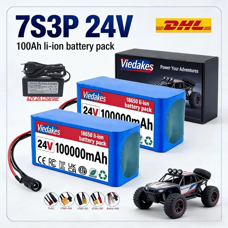 

VIEDAKES 7S3P 24V Akku 18650 Battery With Charger For Electric Scooter Fast Charging High Capacity