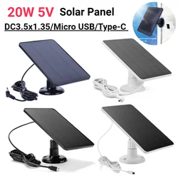 Suporte de parede com cabo de carregamento, Painel Solar, Anel Stick Up, Câmera Spotlight, Micro USB, Tipo-C, DC3.5X1.35, 20W, 5V, 9.8FT