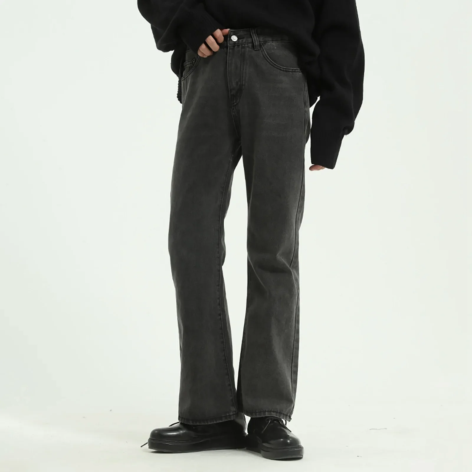 بنطال جينز رجالي بقصة ضيقة سروال دينم مريح 60s 70s بنطلون ريترو جرس قيعان جينز للرجال ملابس الشارع جينز فضفاض #2