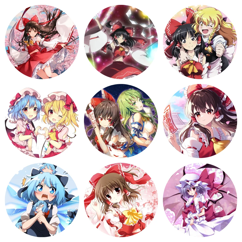 

Game Touhou Project Round Badge Ibuki Suika Konpaku Youmu Cartoon Anime Figure Brooches Lapel Pins Backpack Accessories Gifts