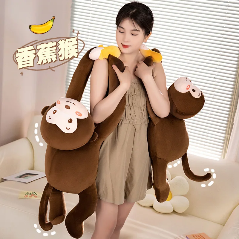 Amusant Kawaii bras longs singe en peluche poupée oreiller chaud câlin marron banane singe en peluche jouet pour garçons et filles apaiser jouet