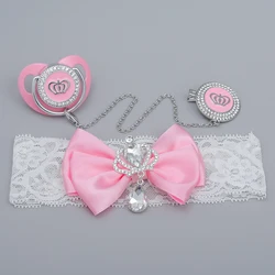 Baby Pacifier Holder Bling BPA Free Silicone Infant Luxury Pacifier And Headband Suit For Babies Gift Chupetes De Lujo