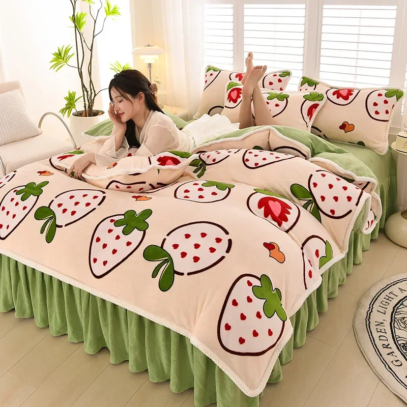 Winter Bedding Sets Luxury Thicken Milk Velvet Duvet Cover Bed Skirt and Pillowcases Set Bed Comforters Sets Queen King Size