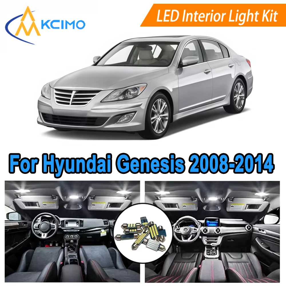 

LED Kit Interior Lights For Hyundai Genesis Sedan (2008-2014) Dome Map Door Lights 6000K Cool White/Blue Direct Fit Bulb Set