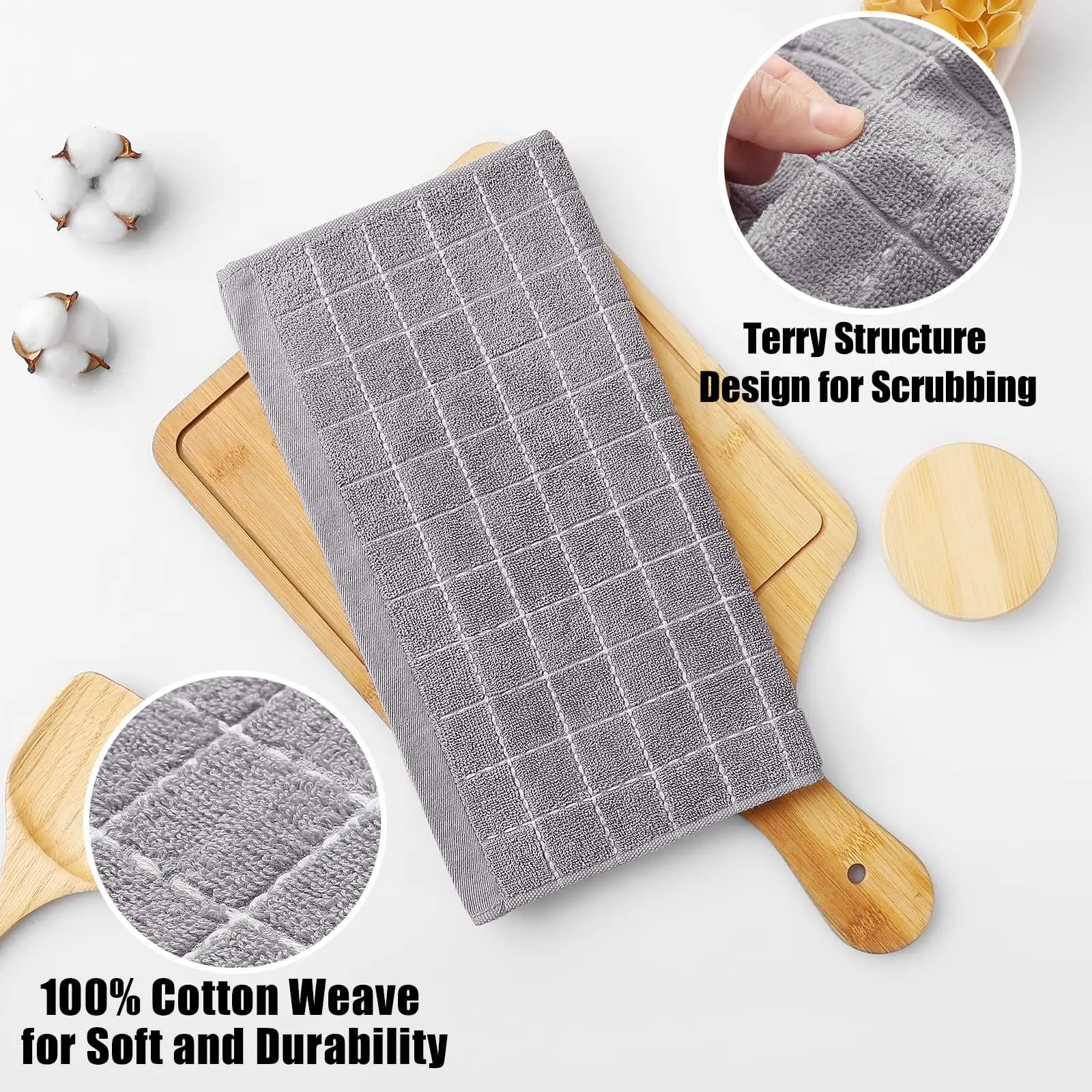 Homaxy Home Cotton Terry Kitchen Towels 100% Cotton Kitchen Towels Checkered Designed Super Soft Absorbent Dish Towels 8 Pack