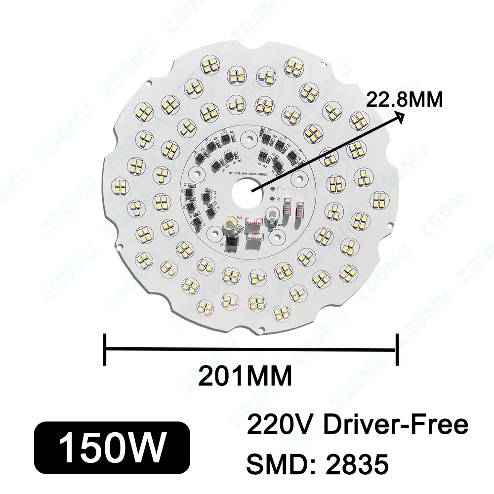 AC220V LED SMD 2835 100W 150W 200W LED PCB Aluminum Light Panel Smart IC Driver Bulb Panel UFO Board Light Source