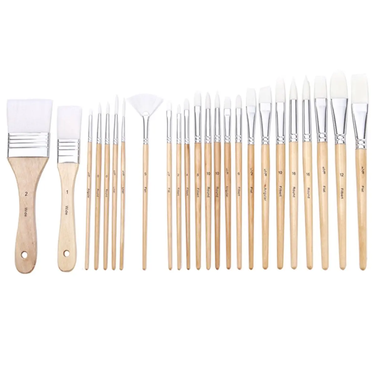 Eco-friendly Multi-Shaped Polyester Paint Brushes for for Acrylic, Oil, Watercolor, Gouache, 24 Count Different Sizes, Wood Brus