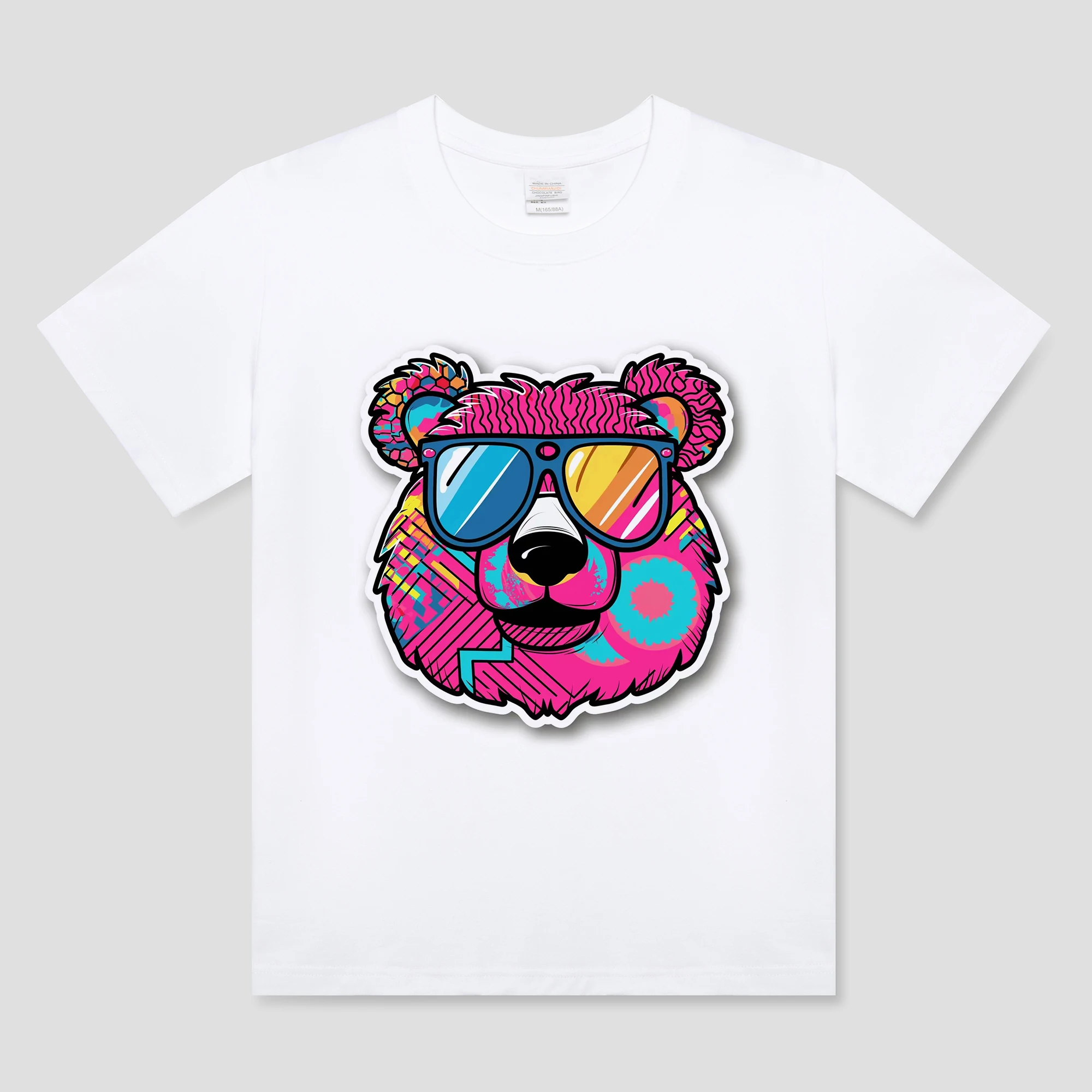 Sunglasses Bear T-Shirt Men Custom 100% Cotton Funny Cartoon T-Shirt For Korean Streetwear Hip Hop Tops Tees Anime Clothing