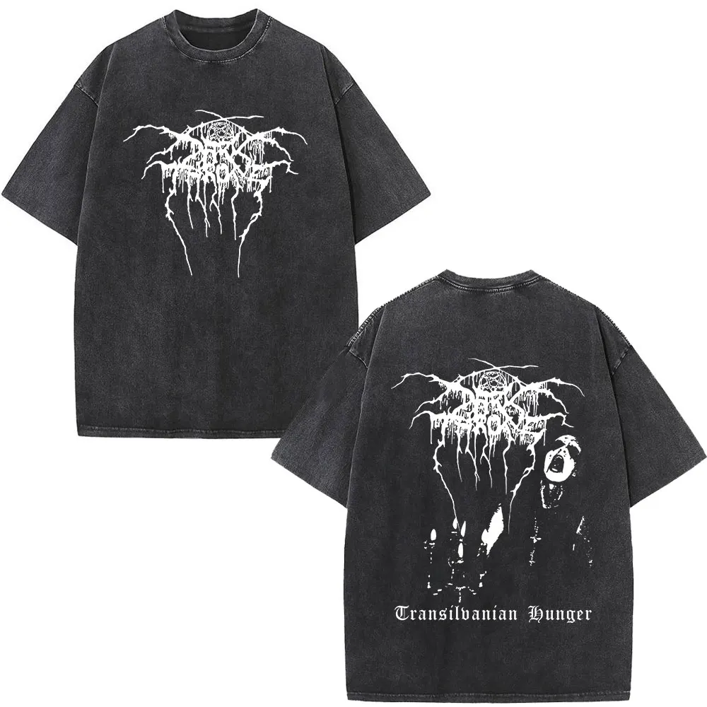 Darkthrone Transilvanian Hunger Album Vintage Washed T-shirts Death Black Metal Rock Band Mens Women Gothic Short Sleeve T Shirt
