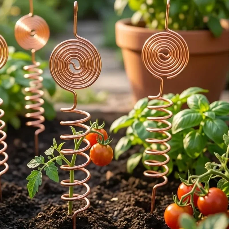 Electroculture Copper Plant Stakes Coil Antenna Plant Growth Support Garden Wire Rod for Vegetables Flower Pot Fruit Tree