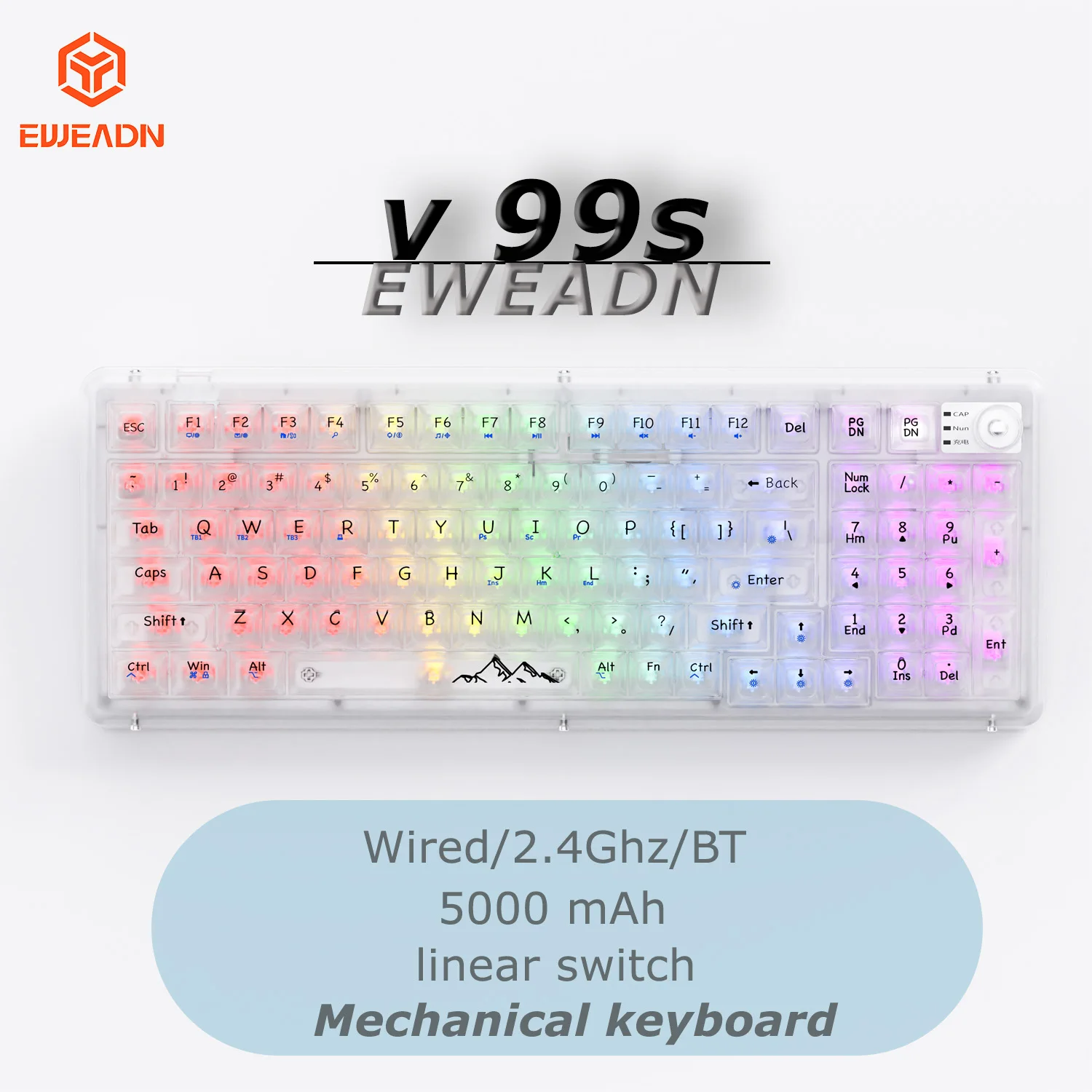 EWEADN V99s Mechanical Keyboard Wireless Bluetooth RGB Full-Key RGB Wireless Mechanical Keyboard with DIY Display