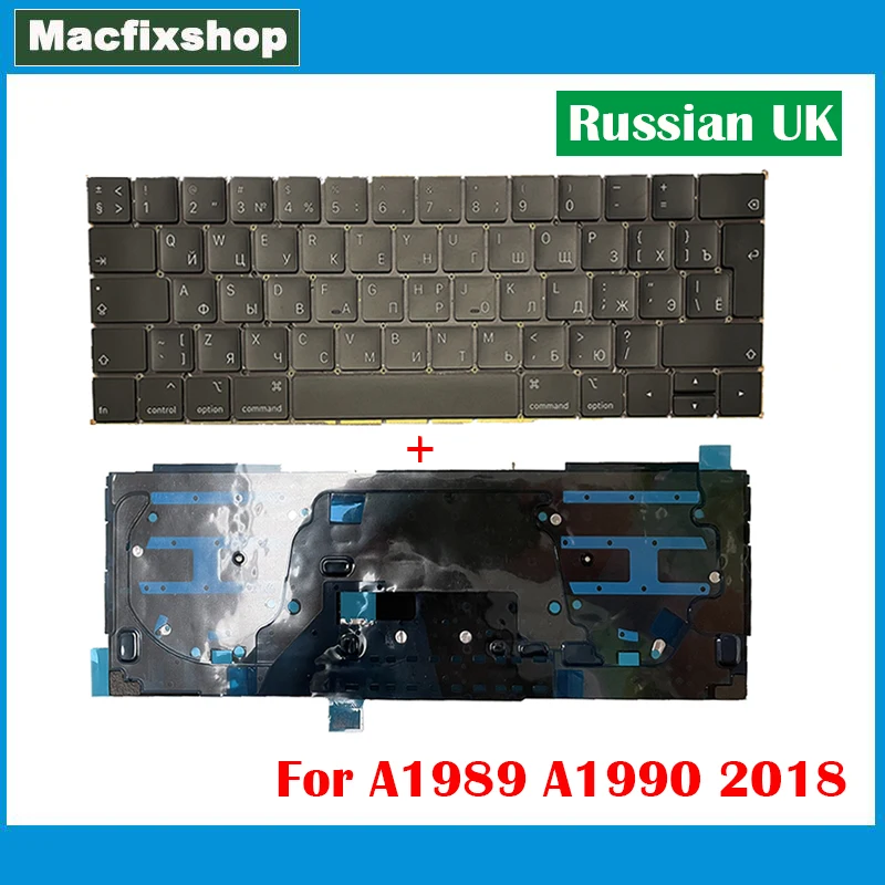 New A1989 A1990 RU UK Keyboard With Backlit 2018 2019 Year For Macbook Pro 13