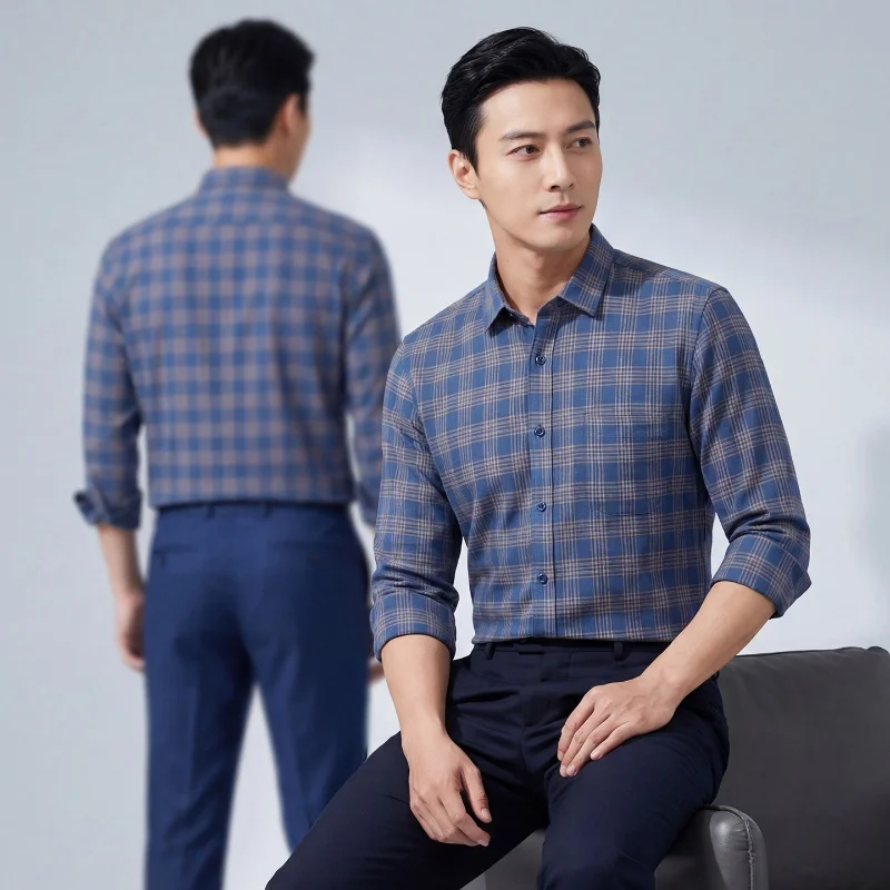 New Plaid Flannel Shirts For Men Long Sleeve 100%Cotton Fashion Pocket Casual Soft Standard-Fit Man Blouse Men's Clothing M-5XL