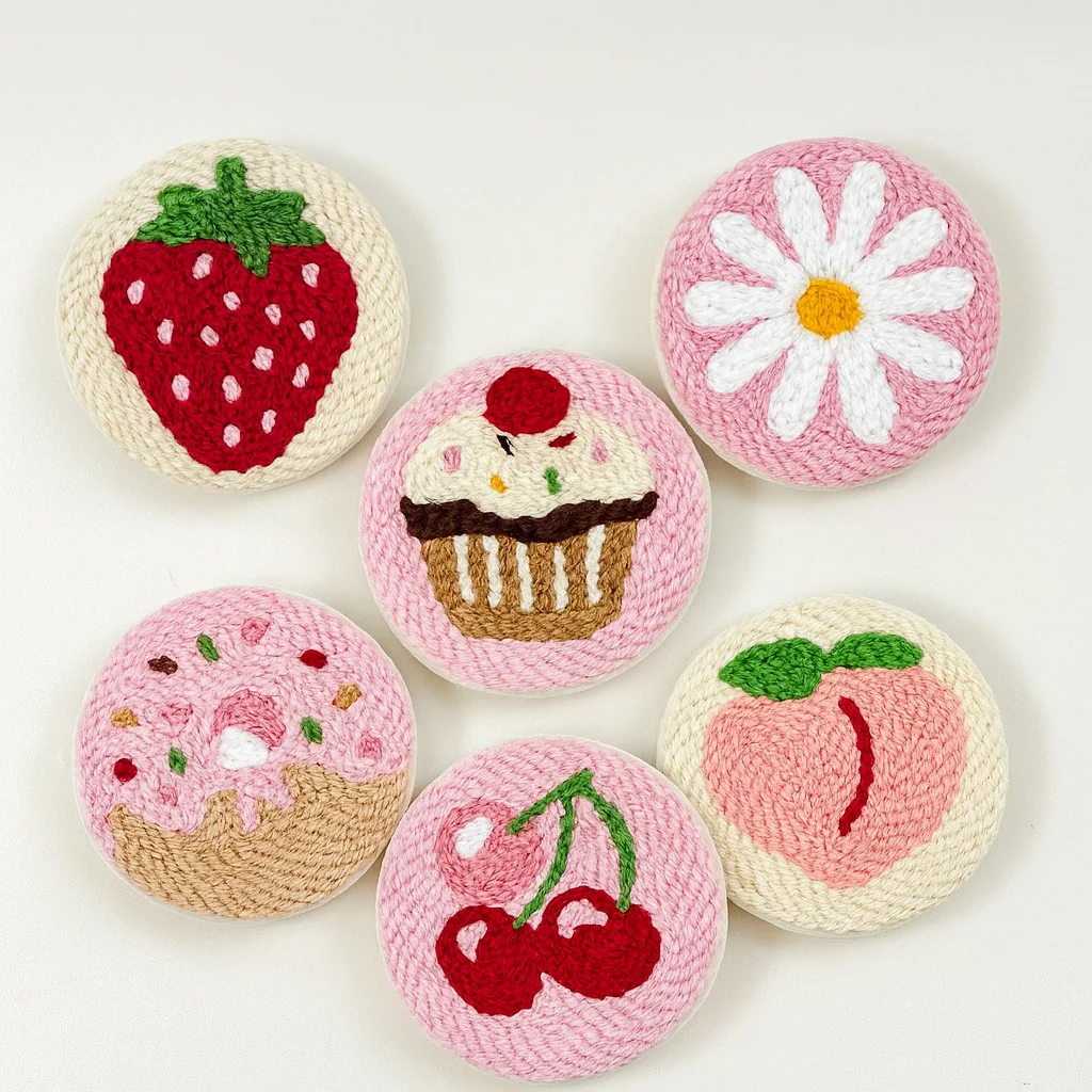 

6Pcs Embroidery Punch Needle Coaster Kit For Beginners Wool Poke Embroidery Cross Stitch Tufted Rug Mug Set Gift Home Decor