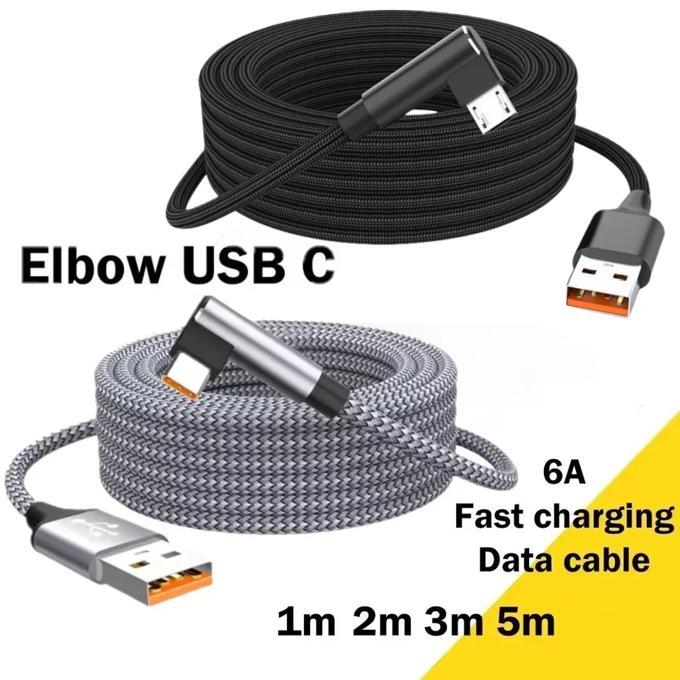 6A Elbow Type C Super Charging Cable For Huawei USB Extended Cable Game Charger Data Wire For Xiaomi Samsung Vivo OPPO OnePlus