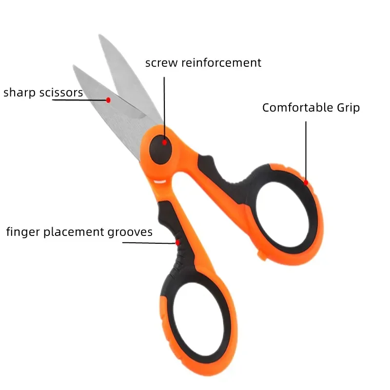 New High Carbon Steel Scissors Household Shears Tools Electrician Scissors Stripping Wire Cut Tools for Fabrics, Paper and Cable