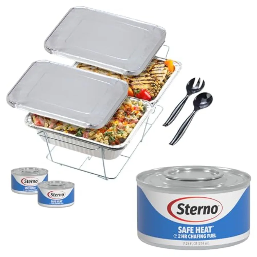 

Disposable Chafing Dish Buffet Set with 4Hour Chafer Fuel for Catering Events Food Warmers with Warming Trays Lids and Serving