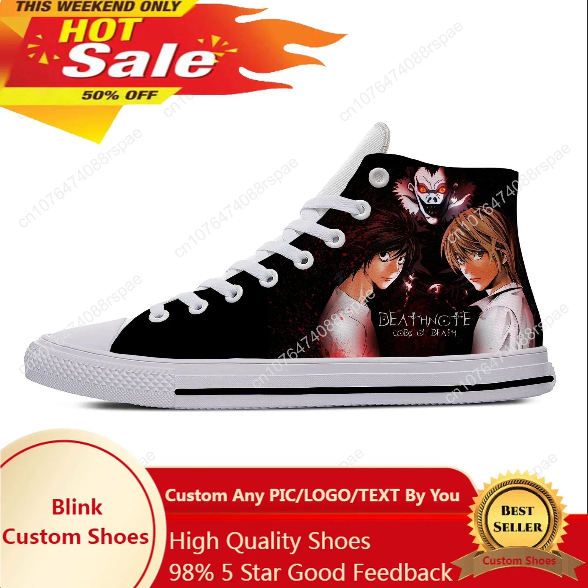 Japanese Anime Manga Death Note Misa Amane Funny Casual Cloth Shoes High Top Lightweight Breathable 3D Print Men Women Sneakers